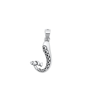 Sterling Silver Octopus Tentacles "J" Hook Fish Pendant Oxidized Charm 925 New