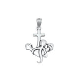 Sterling Silver Oxidized Octopus On Anchor Cross Pendant .925 New Beach Charm