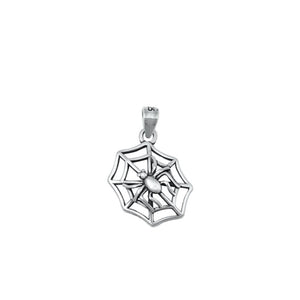 Sterling Silver Oxidized Spider & Web Halloween Pendant .925 New Gothic Charm