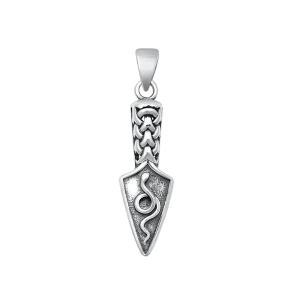 Sterling Silver Beautiful Arrowhead & Snake Pendant Oxidized Knife Charm .925