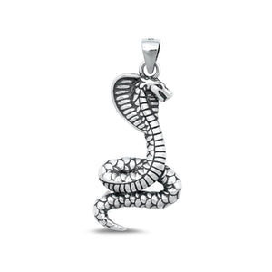 Sterling Silver Oxidized High Polished Cobra Snake Pendant Charm .925 New