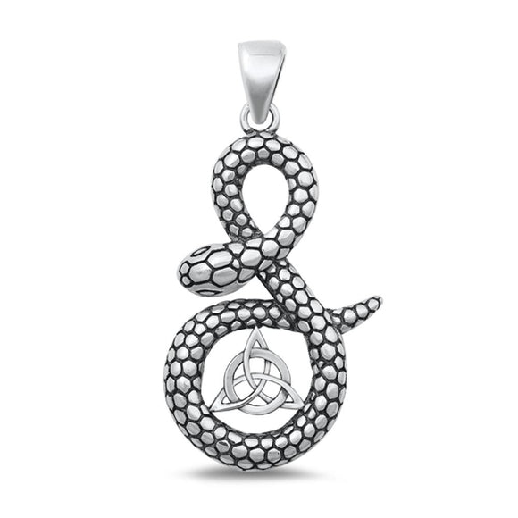 Sterling Silver Beautiful Snake & Triquetra Pendant High Polished Charm 925 New