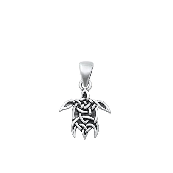 Sterling Silver High Polished Celtic Sea Turtle Pendant Oxidized Charm 925 New