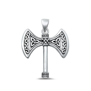 Sterling Silver High Polished Double Headed Celtic Axe Pendant Charm 925 New