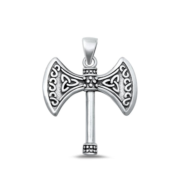 Sterling Silver High Polished Double Headed Celtic Axe Pendant Charm 925 New