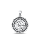 Sterling Silver Compass High Polished Pendant Oxidized Charm 925 New