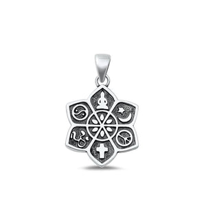 Sterling Silver Oxidized Coexist Symbols Pendant .925 New Medallion Charm