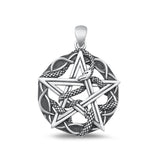 Sterling Silver Unique Snake & Pentagram Pendant Oxidized Charm .925 New