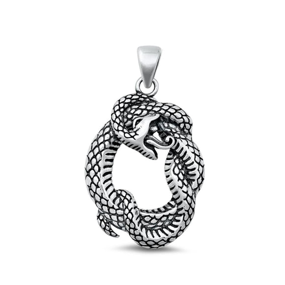 Sterling Silver Unique Snake Pendant Oxidized High Polished Charm 925 New