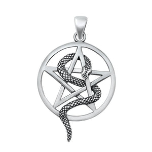 Sterling Silver Wholesale Snake & Pentagram Pendant Oxidized Polished Charm 925