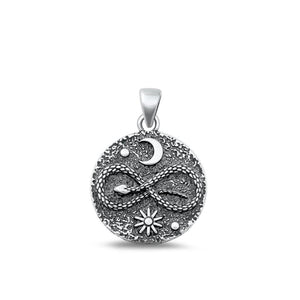 Sterling Silver Sun Moon Snake Medallion Pendant Unique Oxidized Charm.925 New