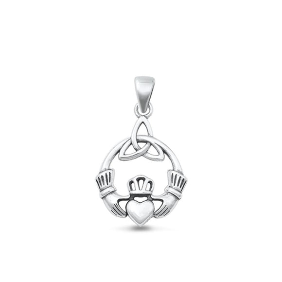 Sterling Silver Classic Celtic Claddagh Pendant High Polished Charm 925 New