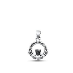 Sterling Silver Cute Celtic Claddagh Pendant High Polished Oxidized Charm 925