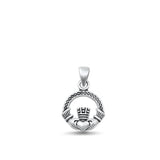 Sterling Silver Cute Celtic Claddagh Pendant High Polished Oxidized Charm 925