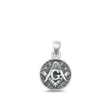 Sterling Silver High Polished Masonic Freemason Pendant Oxidized Charm .925 New