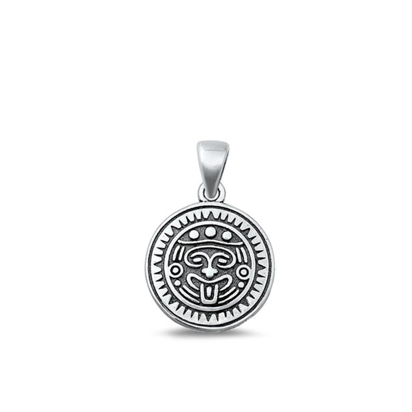 Sterling Silver Round Medallion Mayan Aztec Sun God Pendant Charm .925 New