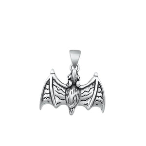 Sterling Silver Cute Spooky Bat Pendant Oxidized Halloween Charm .925 New