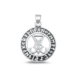 Sterling Silver Fashion Oxidized Medallion Lucifer Sigil Pendant .925 New