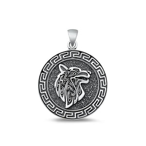 Sterling Silver Beautiful Aztec Wolf Pendant Medallion Oxidized Charm 925 New