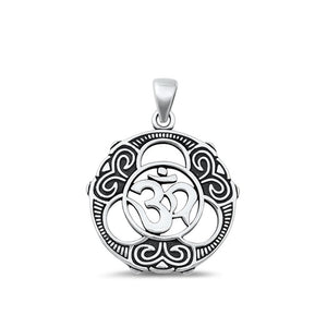 Sterling Silver Oxidized High Polished Om Pendant Ohm Medallion Charm .925 New