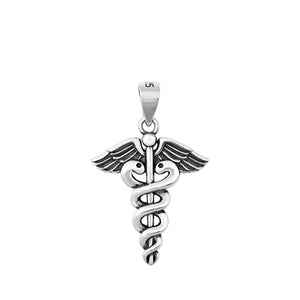 Sterling Silver Vintage Caduceus Pendant Nurse Doctor Medical Charm 925 New