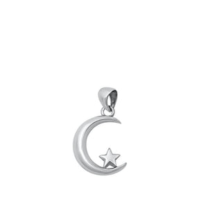 Sterling Silver Crescent Moon & Star Pendant Half Moon And Little Star 925 New