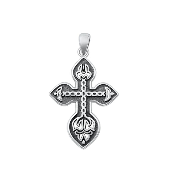 Sterling Silver Fashion Ornate Pendant Unique Christian Oxidized Charm 925 New