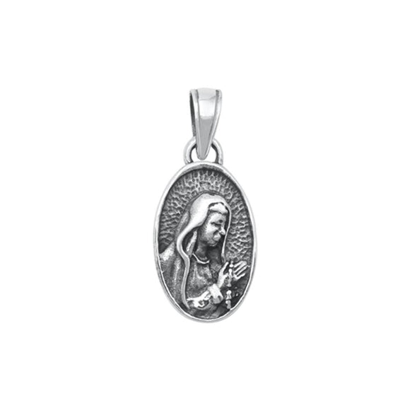 Sterling Silver Mother Of God Virgin Mary Oval Religious Pendant .925 New Charm