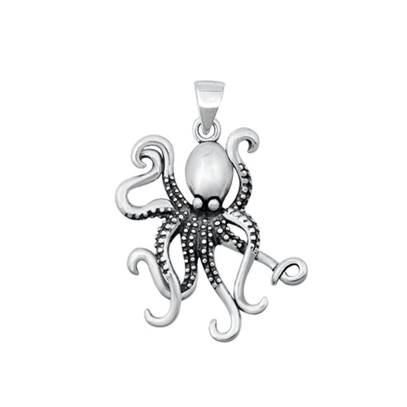 Sterling Silver Oxidized Sea Life Octopus Pendant .925 New Ocean Nautical Charm