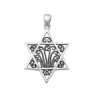 Sterling Silver Oxidized Jewish Star Shield Of David Filigree Pendant .925 New