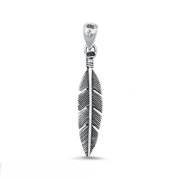 Sterling Silver Oxidized High Polished Feather Pendant Charm .925 New