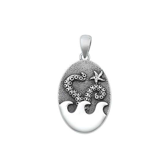 Sterling Silver Oxidized Ocean Octopus Tentacle Pendant .925 New Beach Charm