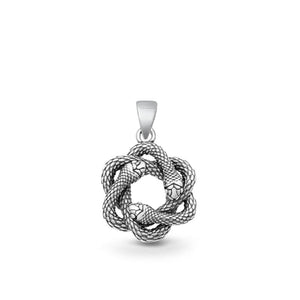 Sterling Silver Tangled Snakes Round Oxidized Pendant .925 New Oxidized Charm