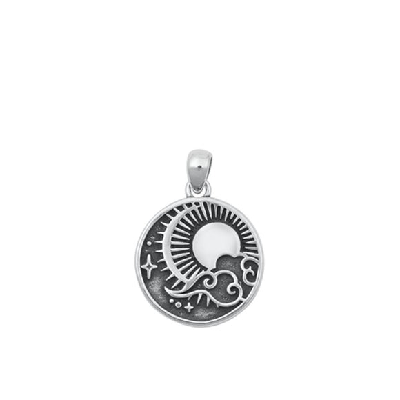 Sterling Silver Fashion Oxidized Sun Pendant High Polished Charm 925 New