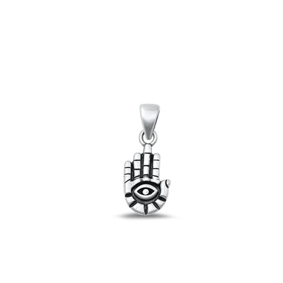 Sterling Silver Classic Hamsa & Evil Eye Pendant Oxidized Charm 925 New