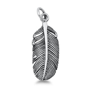 Sterling Silver Cute High Polished Feather Pendant Oxidized Charm 925 New