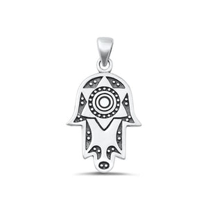 Sterling Silver Unique Oxidized Design Hamsa Pendant High Polished Charm 925 New