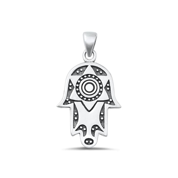 Sterling Silver Unique Oxidized Design Hamsa Pendant High Polished Charm 925 New