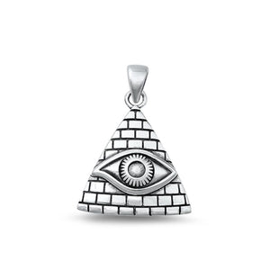 Sterling Silver Classic Eye of Providence Pendant Oxidized Charm 925 New