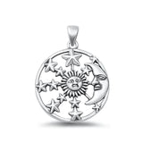 Sterling Silver Fashion Moon & Sun Pendant High Polished Oxidized Charm 925 New