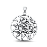 Sterling Silver Beautiful Moon Sun Stars Pendant High Polished Charm 925 New