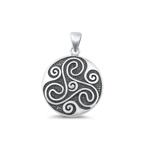 Sterling Silver Fashion Oxidized Round Medallion Triskele Swirl Pendant .925 New