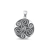 Sterling Silver Fashion Oxidized Round Medallion Triskele Swirl Pendant .925 New