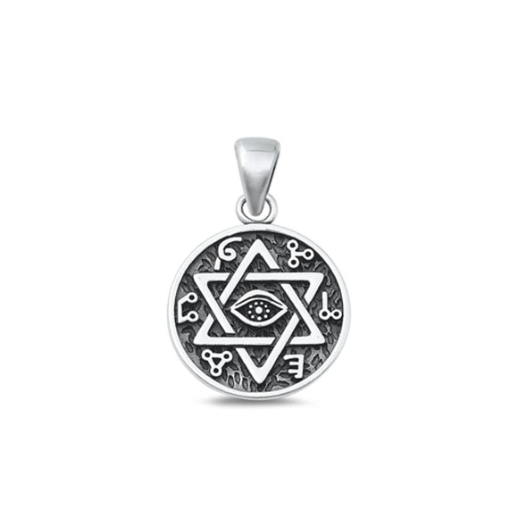 Sterling Silver Fashion Oxidized Star Of David Eye Charm Pendant .925 New