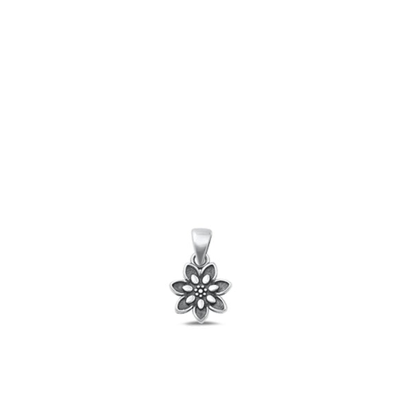 Sterling Silver Oxidized Lotus Flower Pendant High Polished Charm .925 New