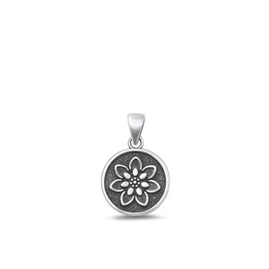 Sterling Silver Unique Lotus Flower Pendant Oxidized High Polished Charm 925 New