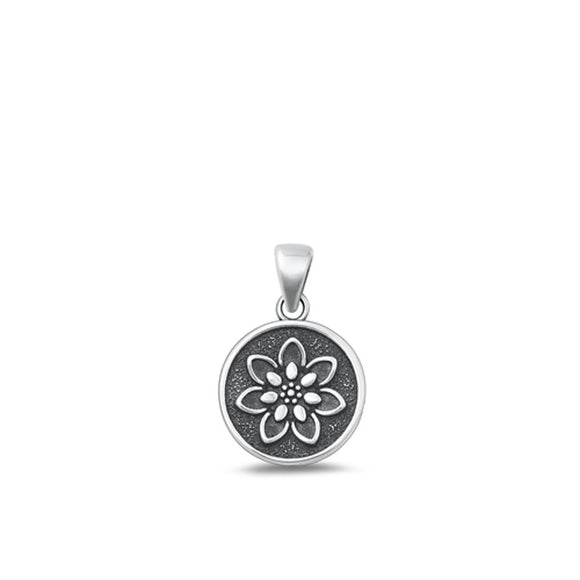 Sterling Silver Unique Lotus Flower Pendant Oxidized High Polished Charm 925 New