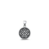 Sterling Silver Unique Lotus Flower Pendant Oxidized High Polished Charm 925 New