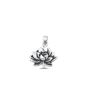 Sterling Silver Cute Lotus Flower Pendant Oxidized High Polished Charm .925 New