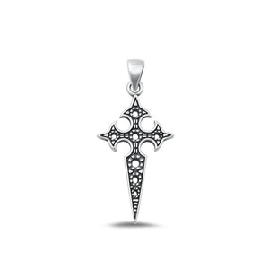 Sterling Silver High Polished Oxidized Cross Pendant Christian Charm .925 New